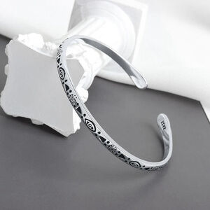 Boho Engraved 925‎ Sterling Silver Cuff Bracelet, 58cm Adjustable